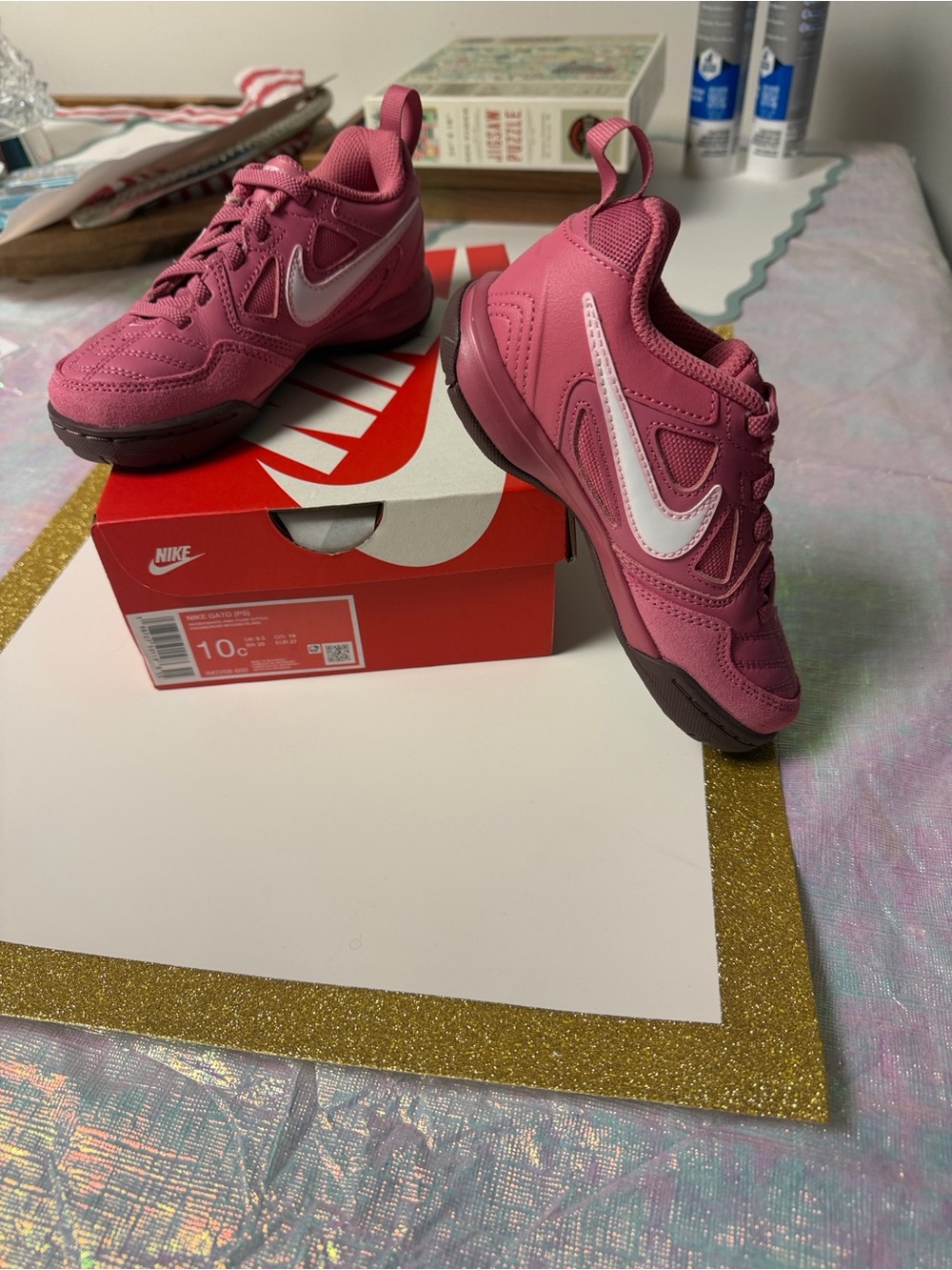 Nike Girls Pink and White Trail-Style Sneakers